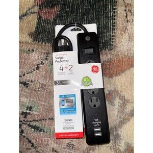 GE 4-Outlet USB charger surge protector new 3 feet